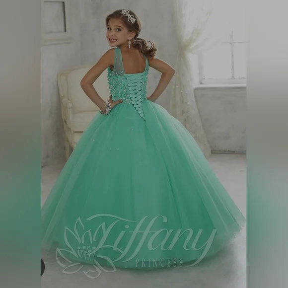 Girls Long Beaded Illusion Dress
